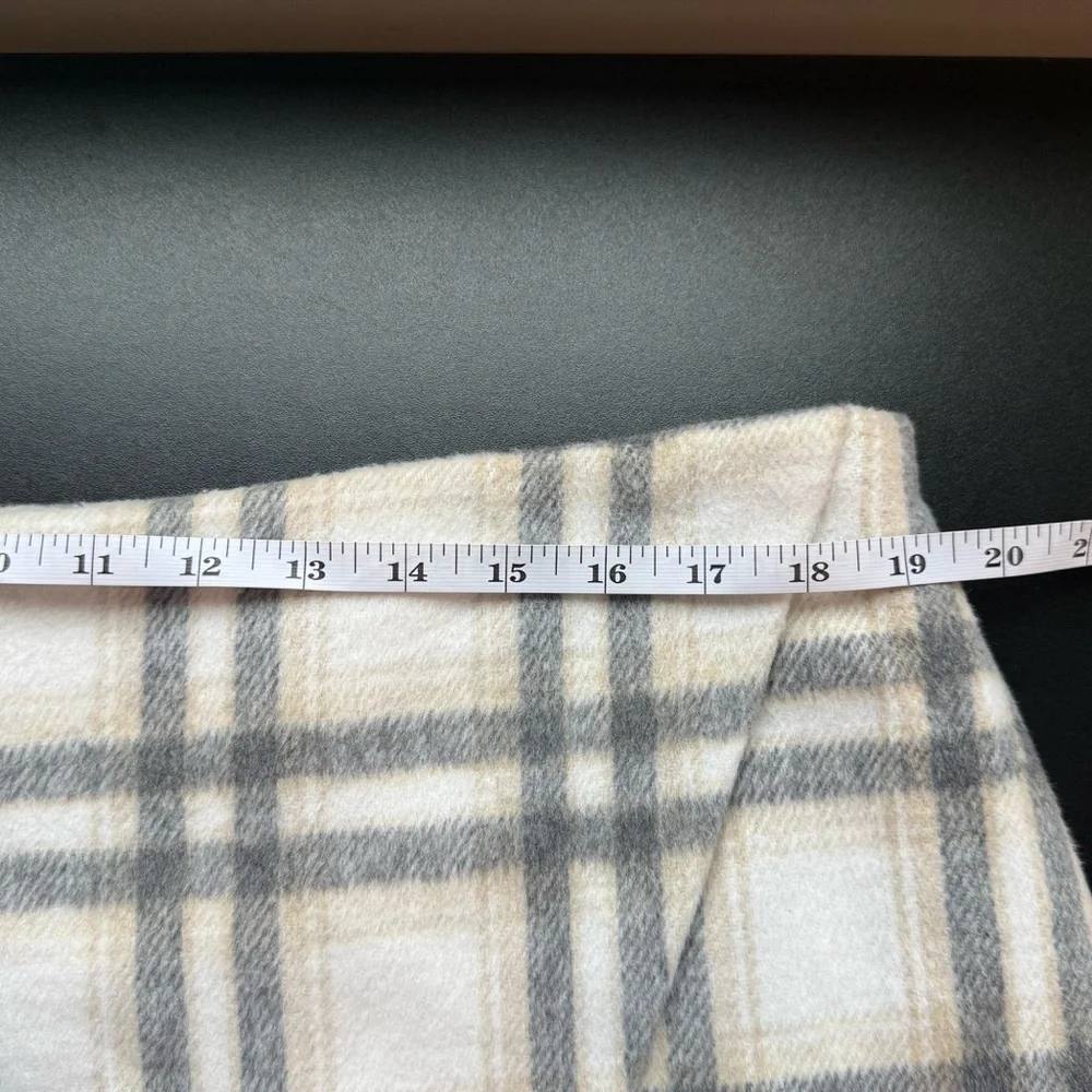 Retro Bagatelle Plaid Mini Skirt Beige Gray A-Line High Waist Size XL - Picture 8 of 9